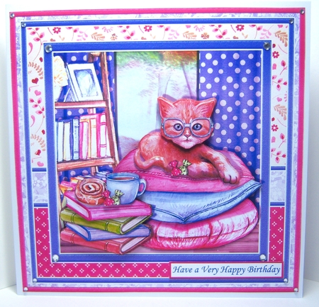 READY FOR A GOOD BOOK 7.8 Cat Decoupage & Insert Mini Kit by Katie Silver