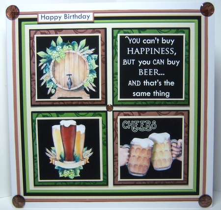 BEER HAPPINESS Humorous 7.5 Quick Card Decoupage & Insert Mini Kit by Katie Silver