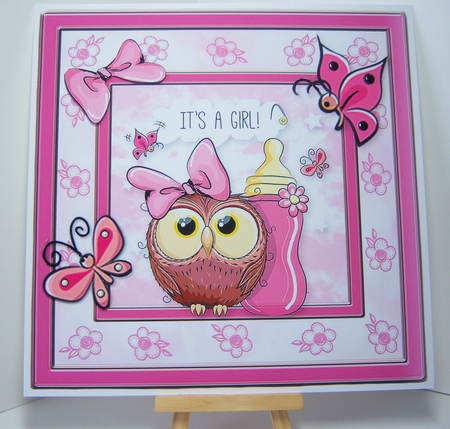 Baby Girl Owl Card Topper + Gift Tag by Katie Silver