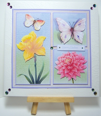 Daffodil, dahlia and butterfly 7x7 by Katie Silver