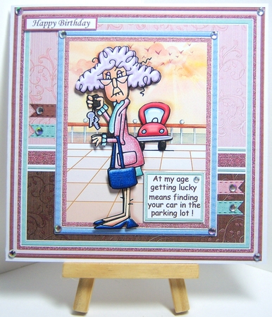 STELLA GETTING LUCKY AT MY AGE 7.5 Humorous Decoupage & Insert Mini Kit by Katie Silver