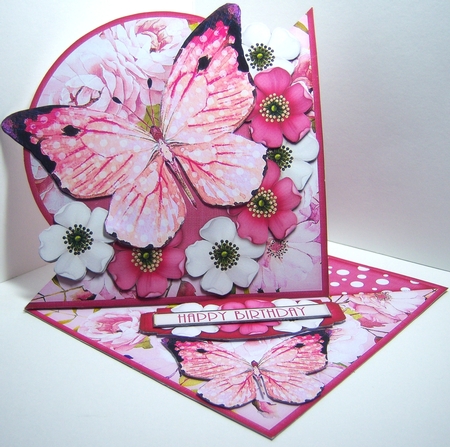 Beautiful Pink Butterfly and flower Easel with a Twist 1428 by Katie Silver