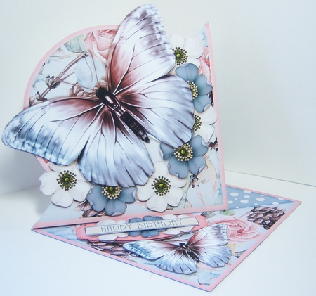 Beautiful Blue Blush Butterfly and Flower Easel with a Twist 1429 by Katie Silver