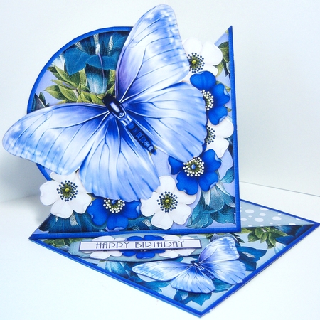 Beautiful Butterfly and Flower Easel with a Twist 1432 Blue by Katie Silver