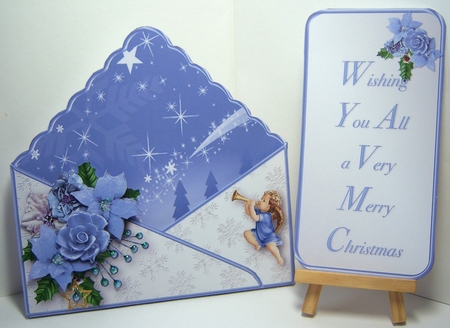 Blue Poinsettias - Stand-up Envelope Card Mini Kit by Katie Silver