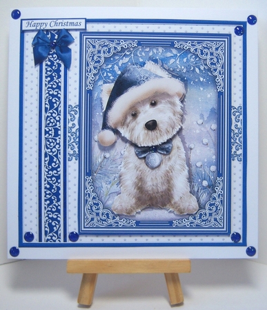 WESTIE CHRISTMAS HAT 7.5 Quick Layer Card or Decoupage Kit by Katie Silver