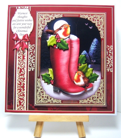 CHRISTMAS ROBINS ON BOOTS 7.5 Decoupage & Insert Mini Kit by Katie Silver