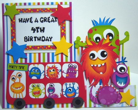 Monster Party or Bithday Invite Side Step Card by Katie Silver