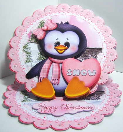 Cute Little Snow Heart Penguin Scalloped Round Easel Card Mini Kit  by Katie Silver