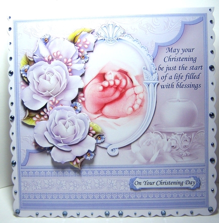 CHRISTENING BOY TOES & ROSES Blue 7.5 Decoupage & Insert Kit by Katie Silver