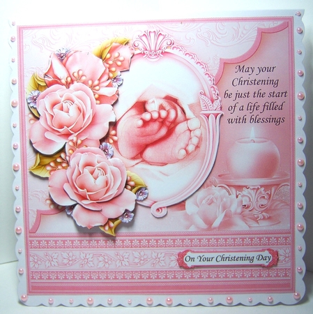 CHRISTENING GIRL TOES & ROSES Pink 7.5 Decoupage & Insert Kit by Katie Silver