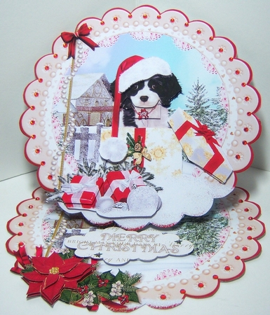 Border Collie Puppy Christmas Snow Scalloped Round Easel Card Mini Kit by Katie Silver
