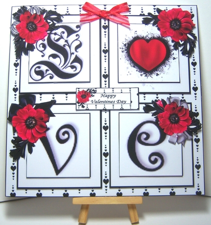 8x8 monochrome LOVE with red flowers mini kit by Katie Silver