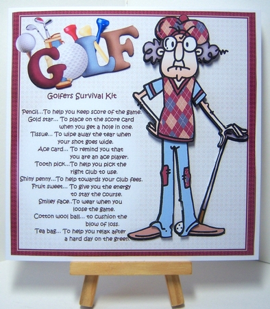 8x8 Gus has a golfers survival kit mini kit by Katie Silver