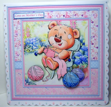 KNITTING BEAR 7.5 Decoupage & Insert Mini Kit by Katie Silver