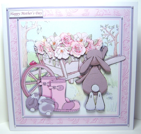 BUNNY & WHEELBARROW 7.5 Decoupage & Insert Mini Kit Various Occasions by Katie Silver
