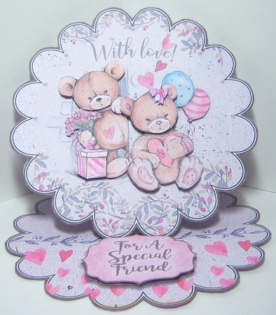 Bear In Love - Scalloped Easel Card - Birthday or Valentines Day by Katie Silver