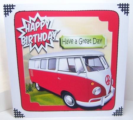 Red Campervan in the meadows 8x8 mini kit by Katie Silver
