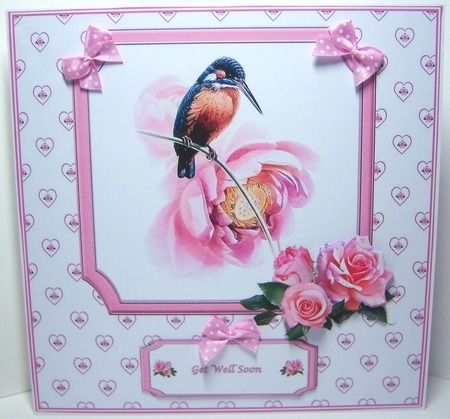 8 x 8 kingfisher card front with insert and matching gift tag. by Katie Silver