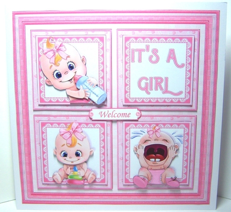 NEW BABY ITS A GIRL SQUARES 7.5 Decoupage & Insert Mini Kit by Katie Silver