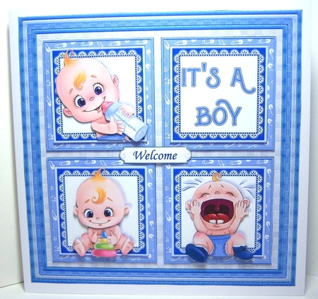 NEW BABY ITS A BOY SQUARES 7.5 Decoupage & Insert Mini Kit by Katie Silver