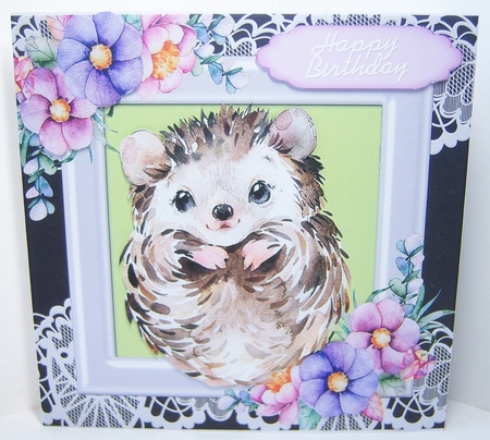 Cute hedgehog in watercolour with flowers/lace 7x7 by Katie Silver