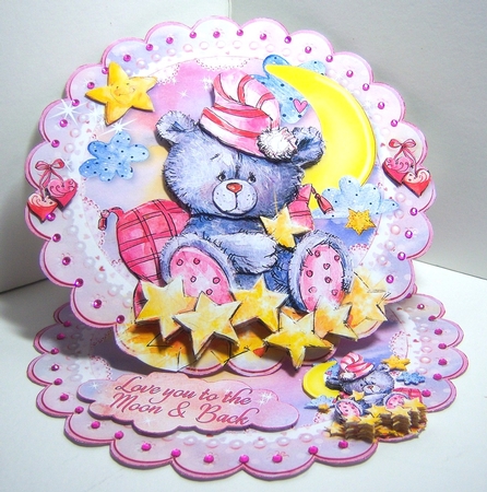 Bedtime Bear Scalloped Round Easel Card by Katie Silver
