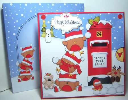 3D Animated Sleeps Till Santa Christmas Postbox Countdown Card Kit - Bobbin Robin is Snowballing! by Katie Silver