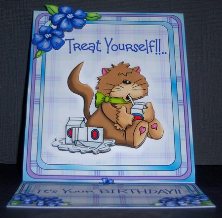 Treat Yourself! - Cat Easel Card with Decoupage by Katie Silver