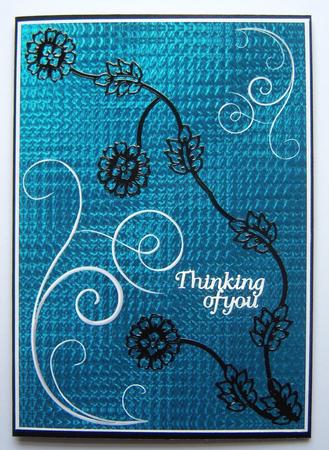 Teal & Blue Foil Card Fronts with White Scrolls by Katie Silver