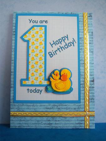1 Year Old Age Card Front - Ducks in Blue by Katie Silver