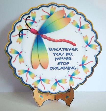 Never Stop Dreaming Dragonflies Plate Card with Stand by Katie Silver