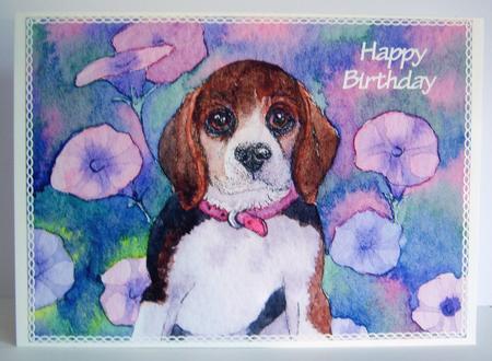 Beagle Puppy in the Petunias by Katie Silver