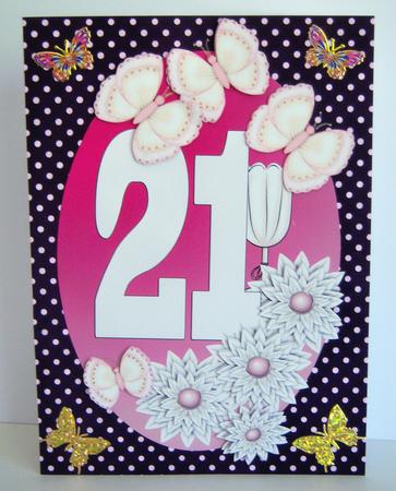 21st Birthday Female Butterflies and Flowers Hot Pink by Katie Silver