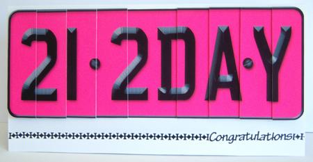 21st Birthday Fun Novelty Number Plate with Side Stacker Top by Katie Silver