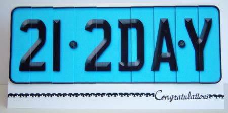 21st Birthday Fun Novelty Number Plate with Side Stacker Top by Katie Silver