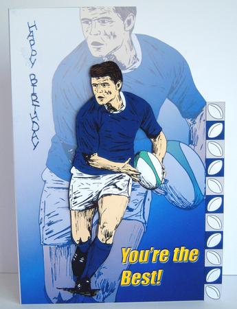 Navy Rugby Player (shaped Card) - A5 by Katie Silver