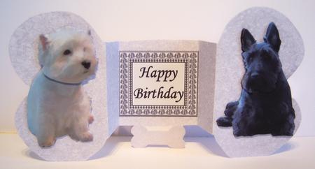Scottie and Westie 3D Decoupage Bone Shaped Card by Katie Silver