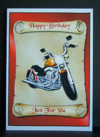 Motorcycle on Scroll Decoupage Quick Card Front by Katie Silver