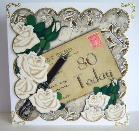 Cream Roses Scallop Postcard 80 Today Step by Step Sheet by Katie Silver