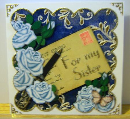 Blue Roses for My Sister Scallop Postcard Step by Step by Katie Silver