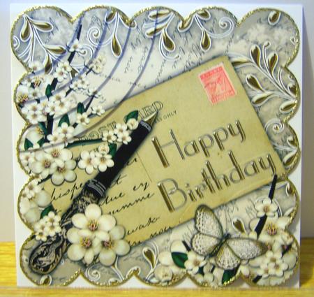 Cream Blossom Happy Birthday 6in Duo Corner Stacker by Katie Silver
