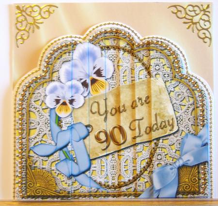 Blue White Pansey 90 Today Scallop Lace Side Stacker by Katie Silver