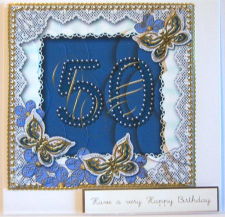 Blue Butterfly 50th Birthday 5in Scallop Side Stacker by Katie Silver
