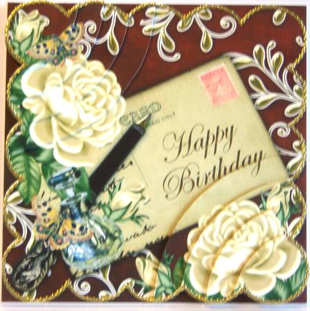 Cream Roses Red Happy Birthday 6in Duo Corner Stacker by Katie Silver