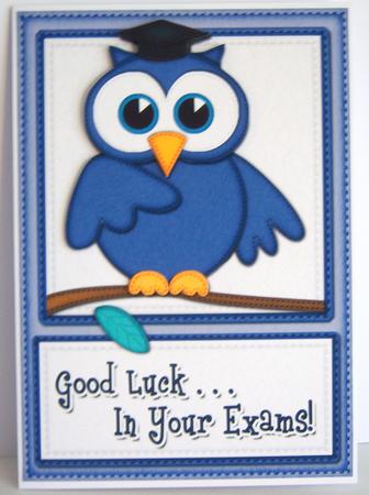 A5 Wise Owl Good Luck Exam Felties Quick Card 3D Decoupage by Katie Silver