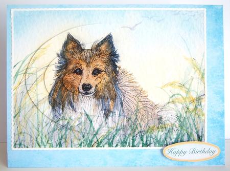 Sheltie Listening to the Breeze - Oval Pyramid by Katie Silver