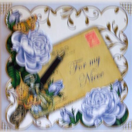Pblue Roses for My Niece Ink Saver 8in Decoupage Topper by Katie Silver