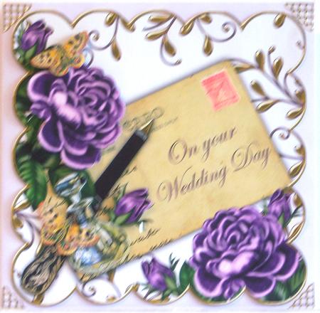 Purple Roses Wedding Day Ink Saver 8in Decoupage Topper by Katie Silver