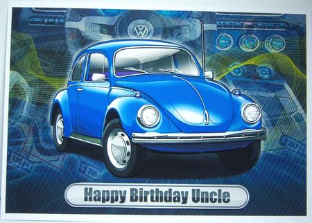 Happy Birthday Uncle Volkswagen Beetle Classic Car Blue by Katie Silver